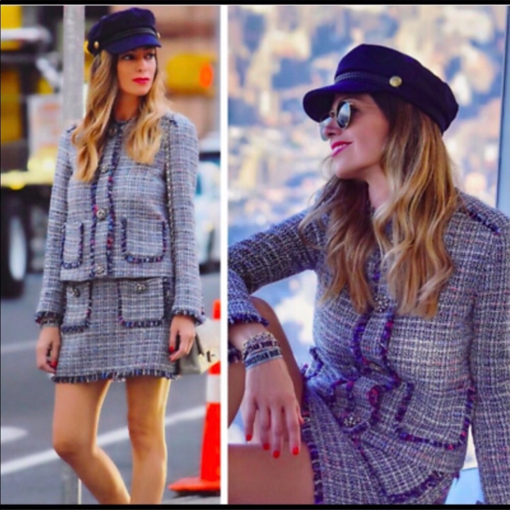 Zara blue tweed jacket skirt co ord matching set